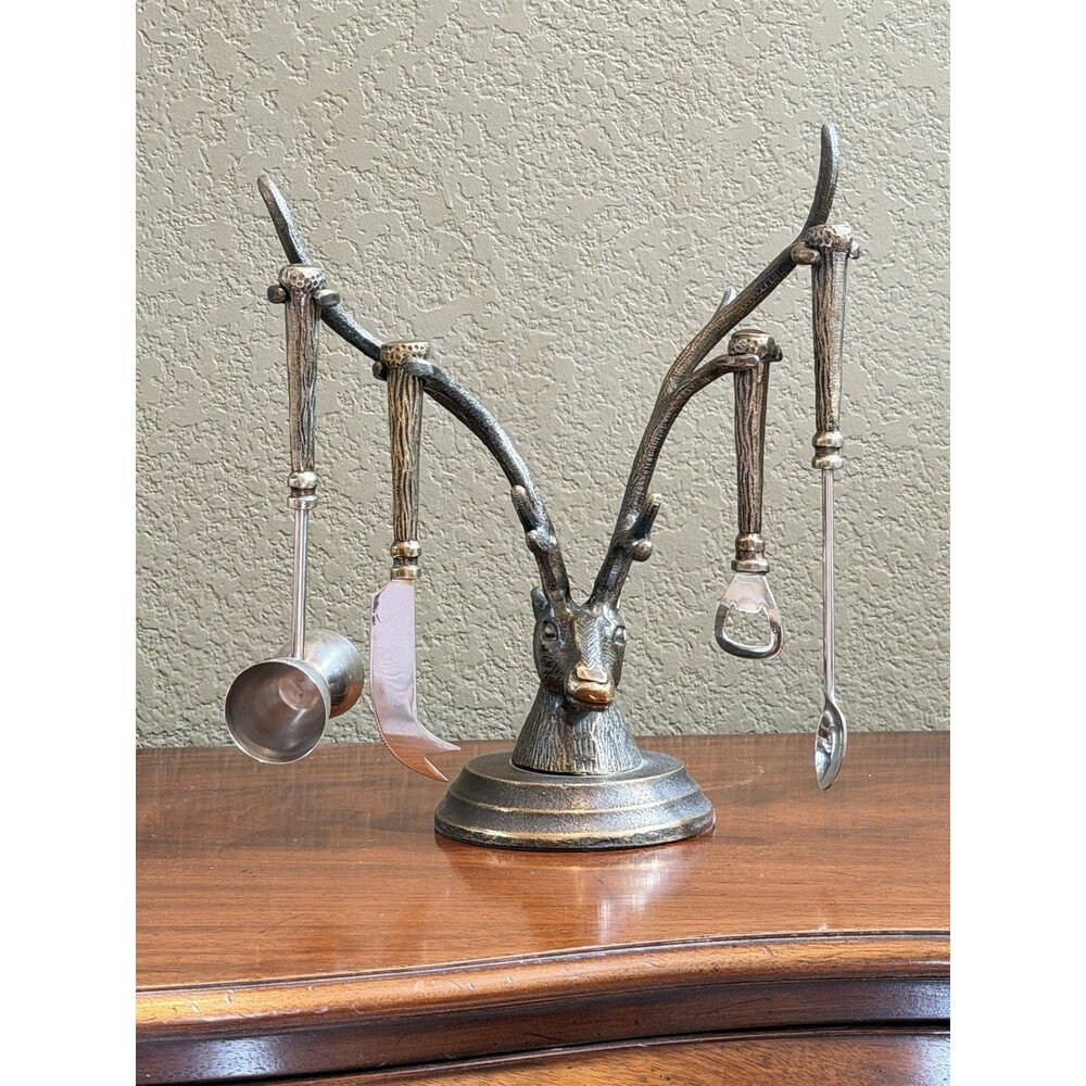 Stag Head Bartender Utensil Set 8/2013 Cost Plus Deer Elk Buck Game Hunter 12”